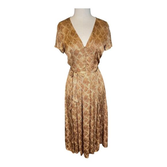 Paige Alayna Snakeskin Print Midi Dress in Bronze Size Small NWOT Belted Satin - Picture 4 of 16